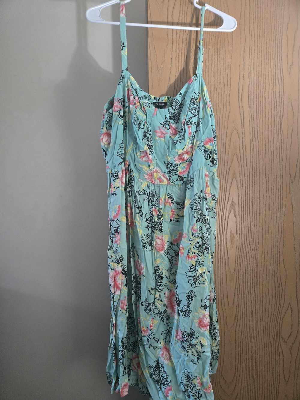torrid Aqua Floral Midi Dress with Pink & Yellow Accents
